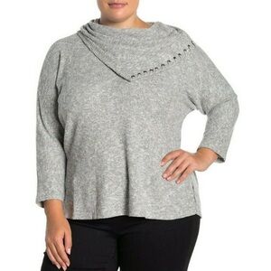 Democracy Top Sweater Size Large Gray Cowl Neck Soft Cozy Cabincore Long Sleeve